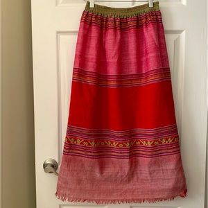 Red Stripe Patterned Summer Midi Skirt